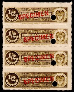 ✔️ COLOMBIA 1920 - MATCHES & TOBACCO REVENUE x 4 SPECIMEN & PUNCH  MNH [6.5]