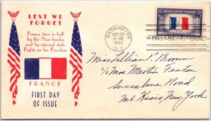 US FIRST DAY COVER OCCUPED NATIONS OF WW II FRANCE LEST WE FORGET CACHET H17