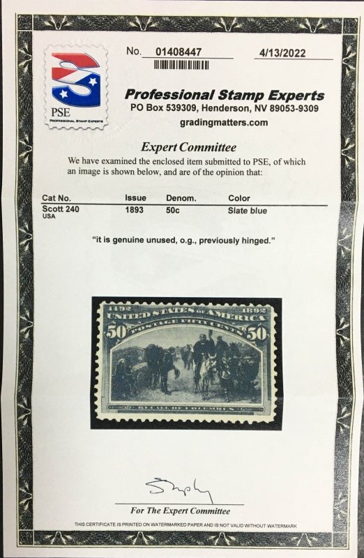 MOMEN: US STAMPS #240 MINT OG H PSE CERT LOT #94852