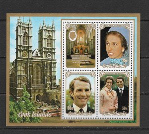 COOK ISLANDS - 1973 PRINCESS ANNE WEDDING SOUVENIR SHEET - SCOTT 371a - MNH