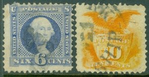 EDW1949SELL : USA 1869 Sc #115-16 Used. Sound.Scarce with light cancels Cat $335