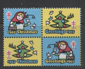 STAMP STATION PERTH USA  1965 Christmas Seals Block of 4 MNH