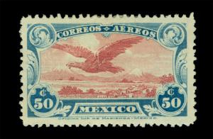 MEXICO 1922 AIRMAIL -  Eagle  50c blue & red brown  Scott # C1 mint MH VF