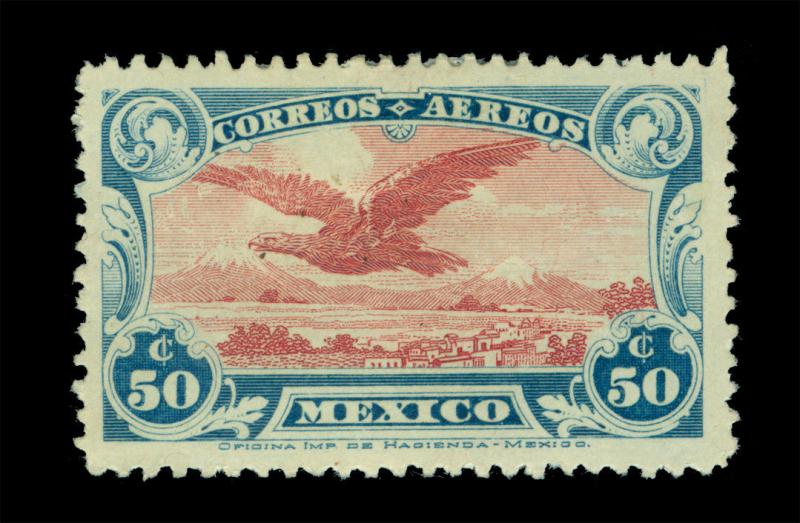 MEXICO 1922 AIRMAIL -  Eagle  50c blue & red brown  Scott # C1 mint MH VF