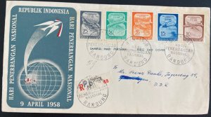 1958 Bandung Indonesia First Day cover to DDR East Germany Hari Penerbangan Nasi