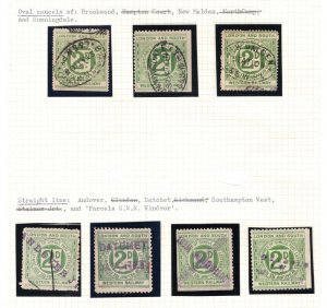 GB L&SWR RAILWAY 2d Letter Stamps{7} SUPERB Clear STATION Cancellations RL178