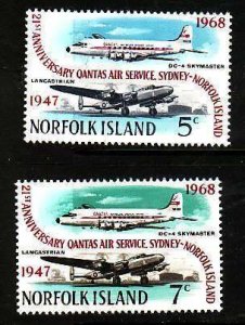 Norfolk Is.-Sc#119-20- id8-unused NH set-Planes-Quantas-1968-