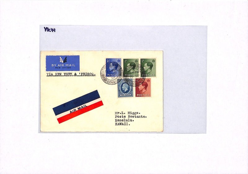 GB KEVIII Air Mail FIELD Cover FIRST GB Acceptance USA HAWAII FLIGHT {BCM}YK41
