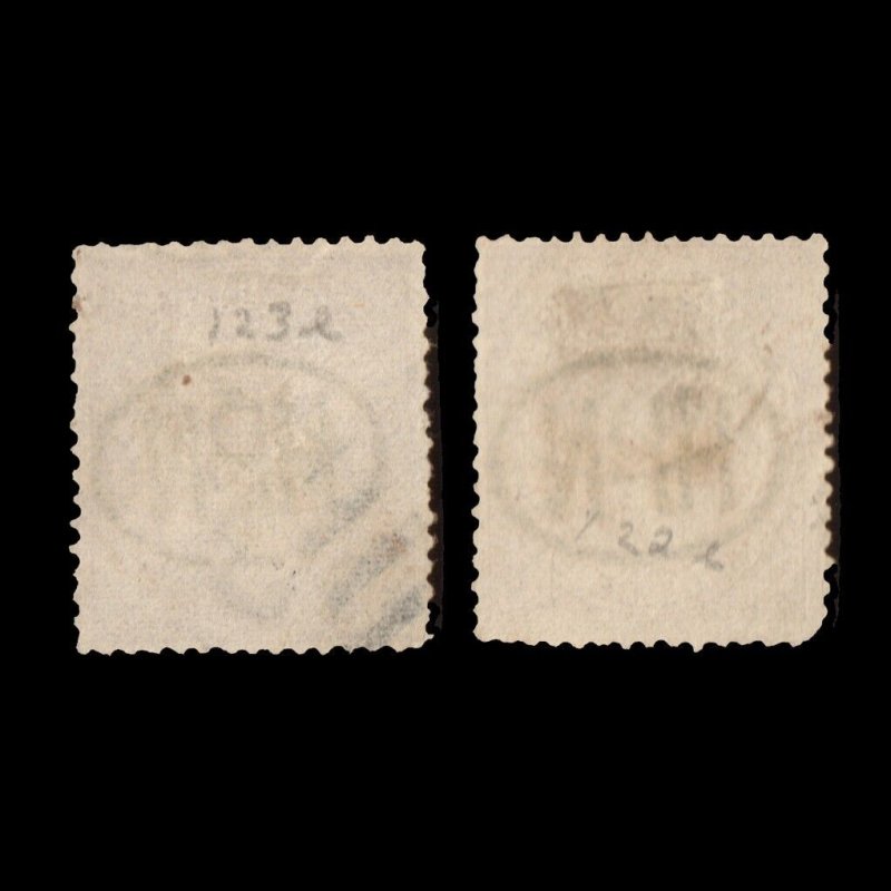 TERUEL PROVINCE SPAIN 1867 Queen Isabella Sc 122e-123e HPN OPT used Stamps CV$66