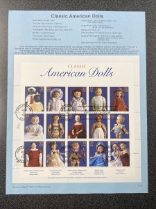 US 3151 America’s Favorite Dolls Sheet Of 15 First Day Cover 1997 USPS