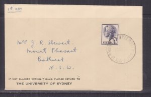 AUSTRALIA, 1957 QE 7 1/2d., First Day cover, SYDNEY UNIVERSITY cds.