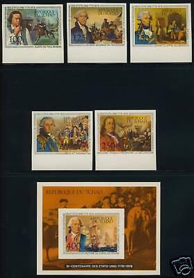 Chad C181-6 imperf MNH US Bicentennial, Ship, Horse, Benjamin Franklin, Flag