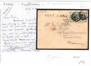 GB WALES Message *Top of Snowdon* MOUNTAINEERING Card 1901 France Cover T199c 