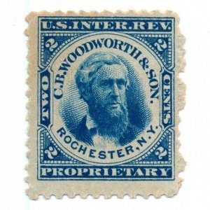 1877 2c RT21d USA Internal Revenue C. B. Woodworth & Son Perfume Stamp, Blue