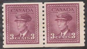 Canada #280 3c Rose-Violet 1948-1950 - Perf 9.5 Coil Pair - F-70 NH