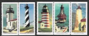 US #2470-74  Unused - No glue.  Lighthouse Booklet stamps.