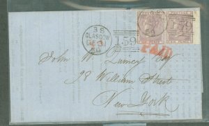 Great Britain 27 1859 Glasgow postmark to J.W. Quincy, New York; annual report of Scotch Iron trade (Glasgow to New York) was se