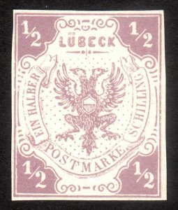 1859, Germany Lubeck, 1/2Sch, MNG, Sc 1, Reprint