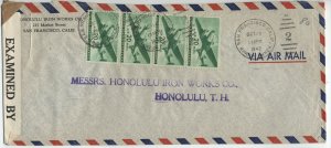 1942 San Francisco to Hawaii airmail cover 4x 20 cent transports [H.1888]