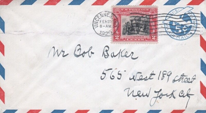 651 2c GEORGE RODGERS CLARK - FDC on UC1 Air Mail Stamped Envelope