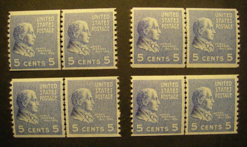 PREXIE Line Pair, Scott 845, 5c Monroe, MNH BEAUTY