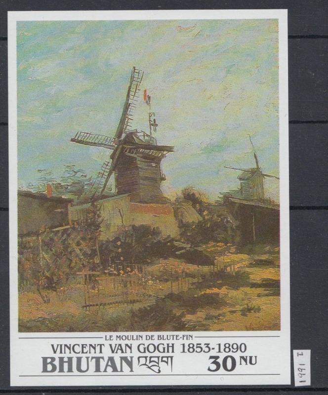 XG-AI940 BHUTAN - Paintings, 1991 Van Gogh, Windmills, Imperf. MNH Sheet