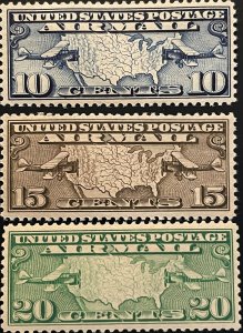 US #C7-C9 Maps & Plane XF MNH