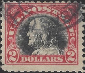 US Scott #547 Used Fine 2 Dollar 1920 Carmine & Black Benjamin Franklin Stamp