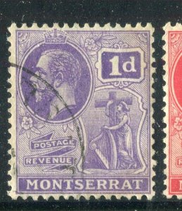 MONTSERRAT; 1922 early GV Portrait issue fine used hinged 1d. value