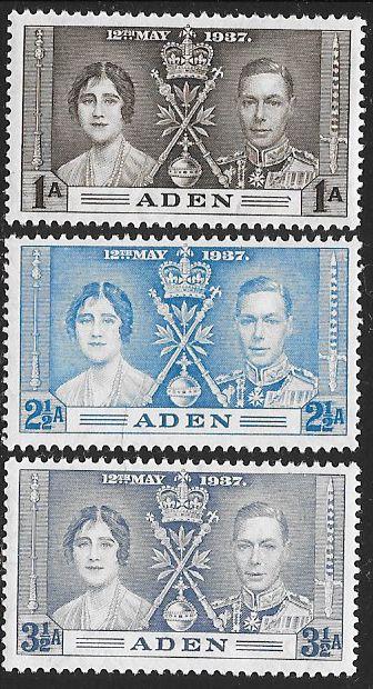 Aden 13-15 Unused/Hinged Hinge Remnant - George VI Coronation