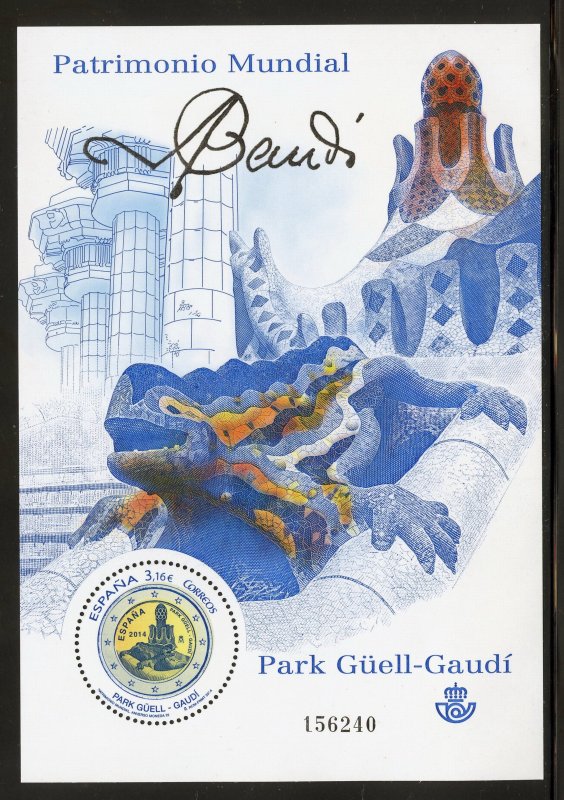 Spain 3968 MNH,  Park Guell UNESCO Natl. Heritage Site S/S from 2014.