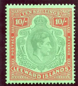 Leeward Islands 1945 KGVI 10s green & red/green (O) MLH. SG 113b.
