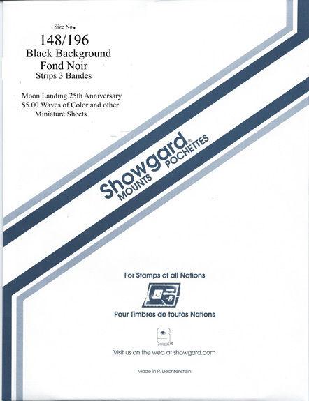 Showgard Stamp Mount 148/196 BLACK Background Pack of 3