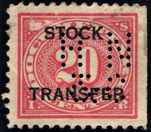 RD6 20¢ Revenue: Stock Transfer (1918) Perfin