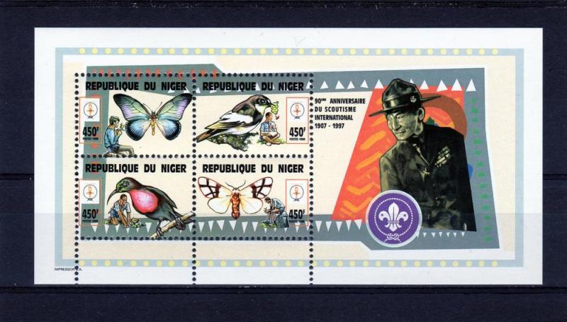 Niger 1998 90th.Ann.Scouts/Birds/Butterflies Shlt(4) Sc 973