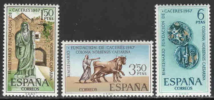 Spain #1497-99 ~ Cplt Set 3 ~ Founding Caceres, Roman Coins ~ Unused, LHM (1967)