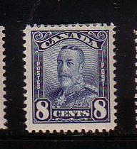 Canada Sc154 1928 8 c blue G V scroll issue stamp mint