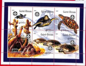 A0783 - GUINEE BISSAU - ERROR  MISSPERF SHEET -  Turtles BOY SCOUTS  2001