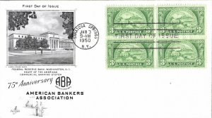 #987, 3c American Bankers Association, Art Craft cachet, block of 4