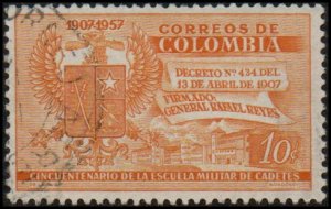 Colombia 674 - Used - 10c Coat of Arms / Military Academy (1957) (2)