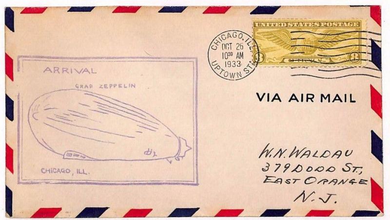 VV442 1933 USA Grafzepplin Cover Chicago New Jersey {samwells-covers}