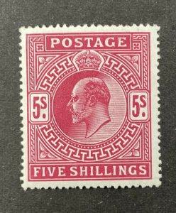 GREAT BRITAIN #140, 1902 5sh carmine rose, KEVII. VF, MH, HR. CV $400.00.