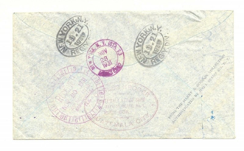 Guatemala 1930 Registered Flight Cover to New York