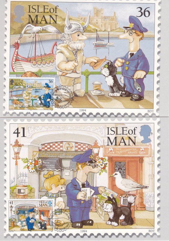 Isle of Man # 608-613, Postman Pat & His Cat, Maxi Cards with First Day Cancels