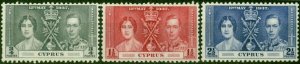 Cyprus 1937 Coronation Set of 3 SG148-150 Fine LMM