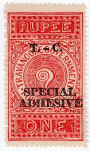 (I.B) India (Princely States) Revenue : Travancore & Cochin Special Adhesive 1R