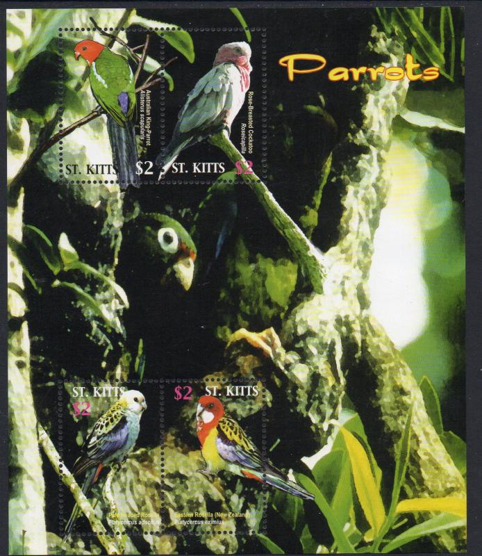 ST. KITTS 617-618 MNH S/S SCV $10.50 BIN $6.25 PARROTS