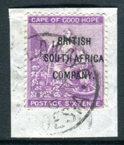 RHODESIA-1896 6d Deep Purple.  A very fine used example on piece Sg 63