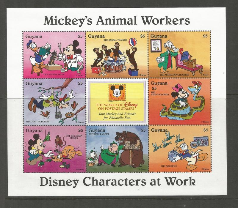 GUYANA, 2917 (A-I), MNH, SS, SHEET OF 9, MICKEY'S ANIMAL WORKERS