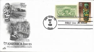 1989 FDC, #2426, 25c Paas America Issues, Art Craft, plate block of 4